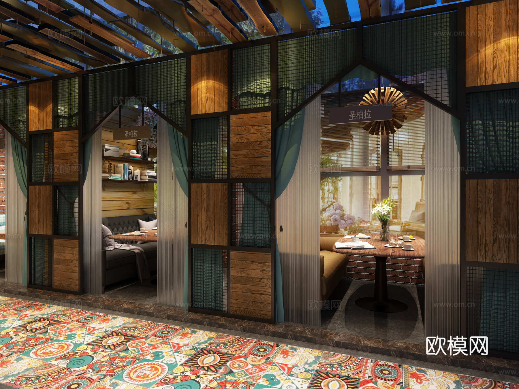 其它复古咖啡厅 大厅 卡座 过道 前台3d模型下载（渲染图2）