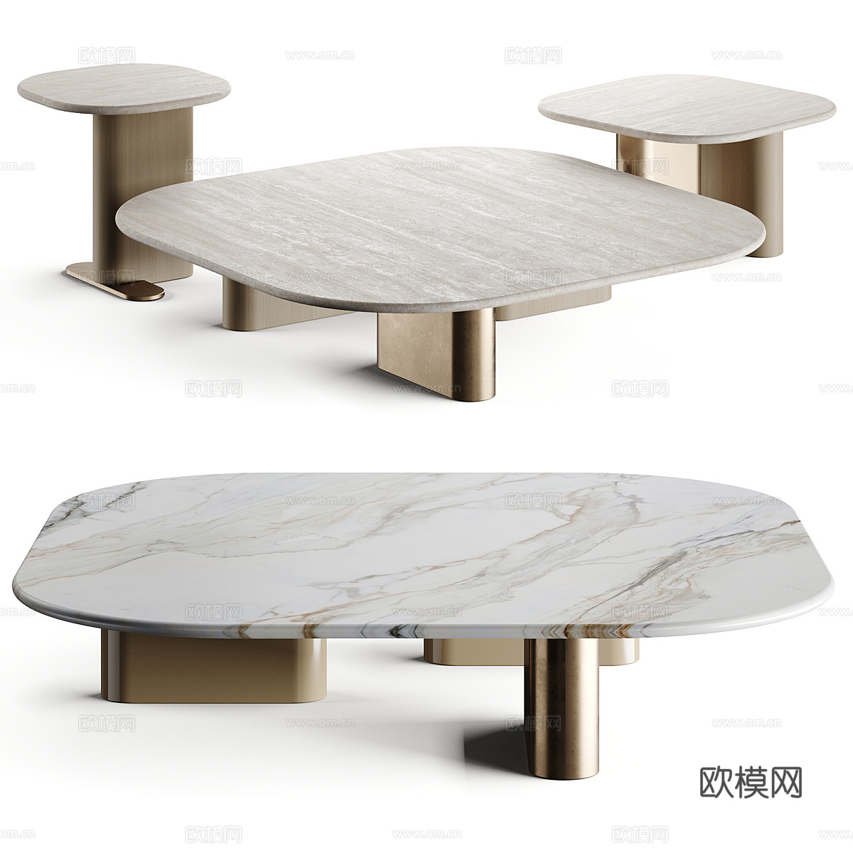 现代意式轻奢大理石茶几组合3d模型下载（渲染图5）