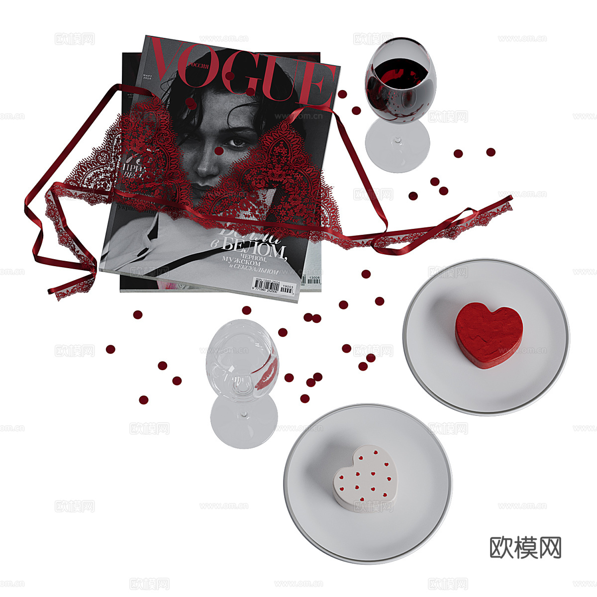 现代情人节酒水套装3d模型下载（渲染图2）