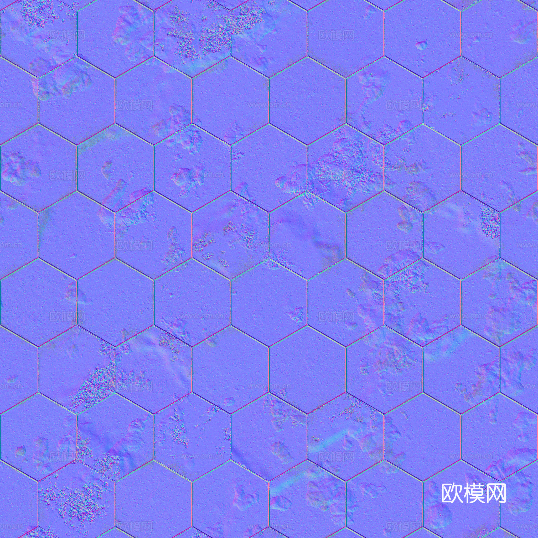 无缝黑色破旧六角地砖石板砖铺路砖户外砖 PBR材质贴图 2k