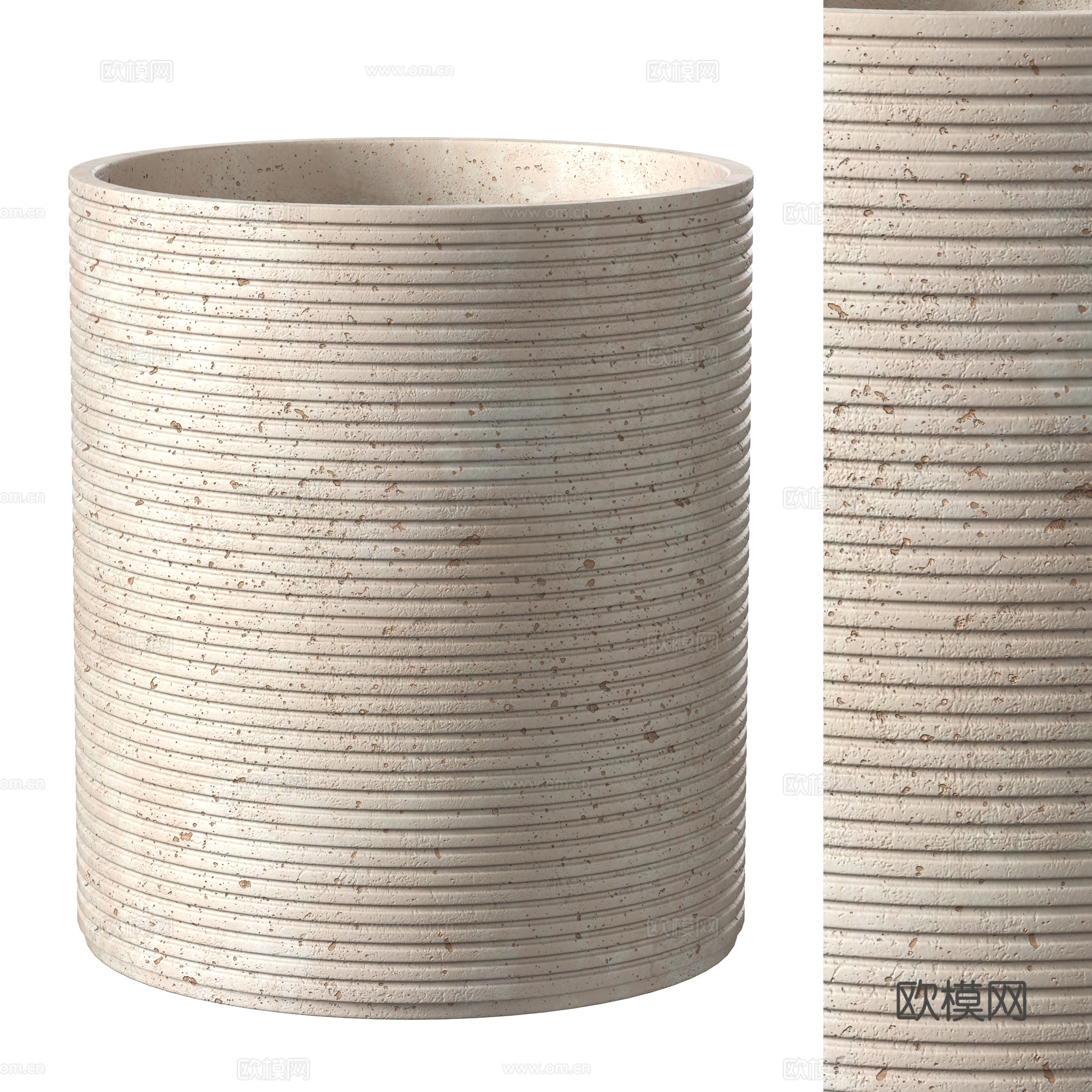 现代侘寂螺纹陶罐花瓶3d模型下载（渲染图1）