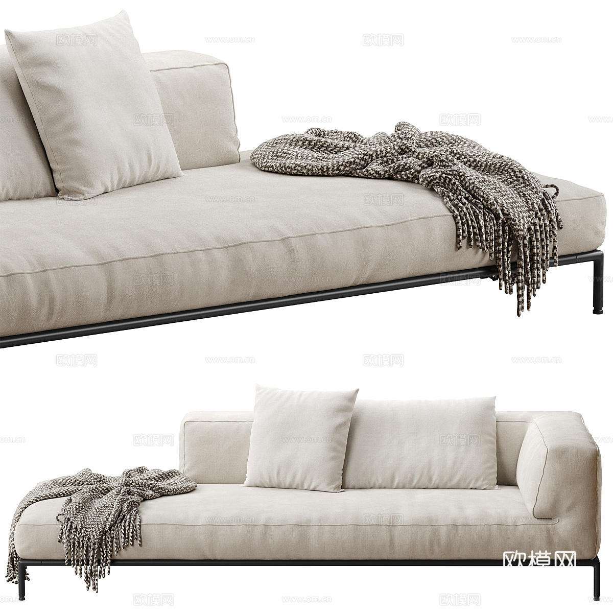 现代意式布艺皮革贵妃椅3d模型3d模型下载（渲染图5）