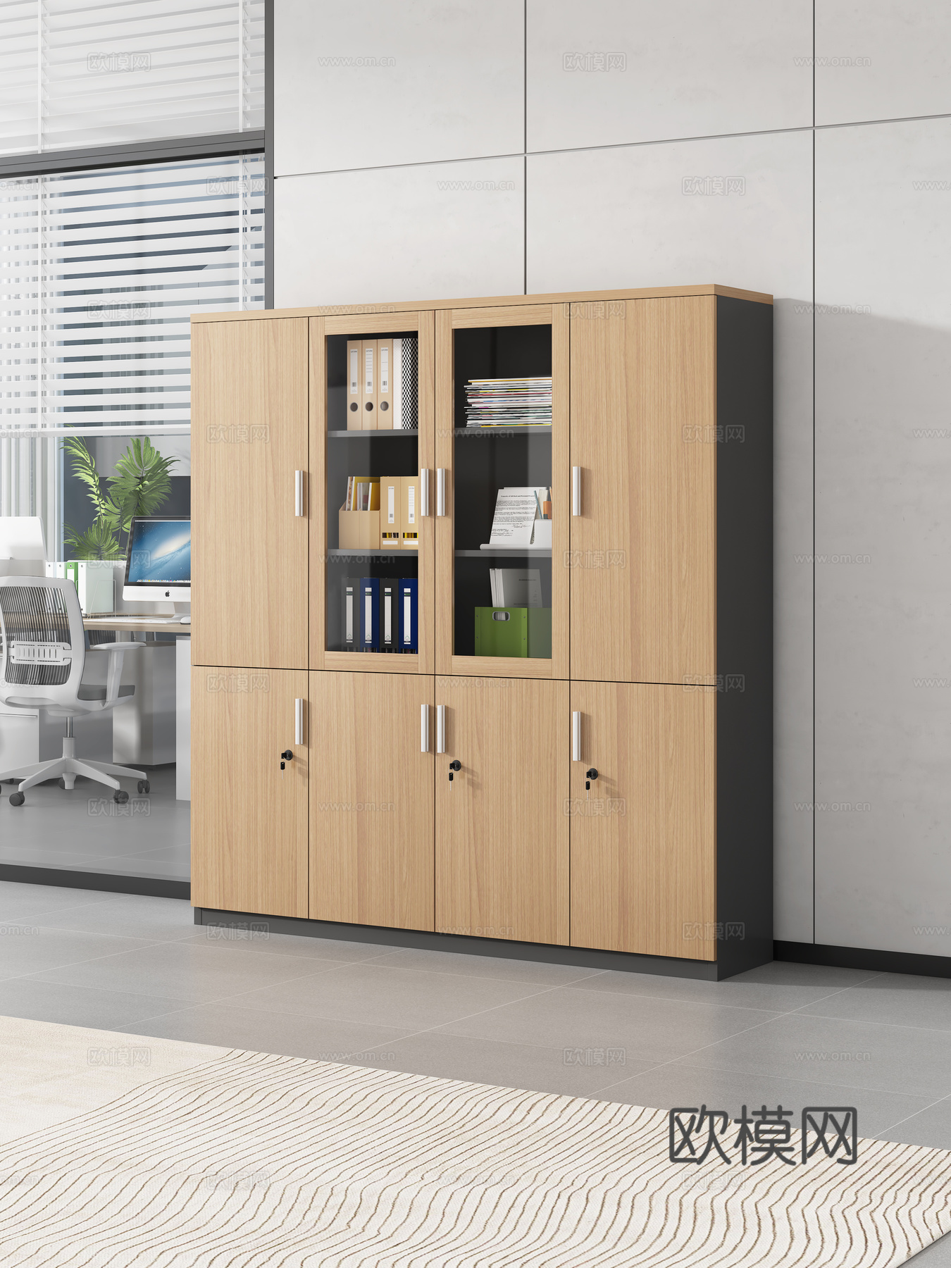 现代办公室 办公家具 文件柜 书柜3d模型下载（渲染图3）
