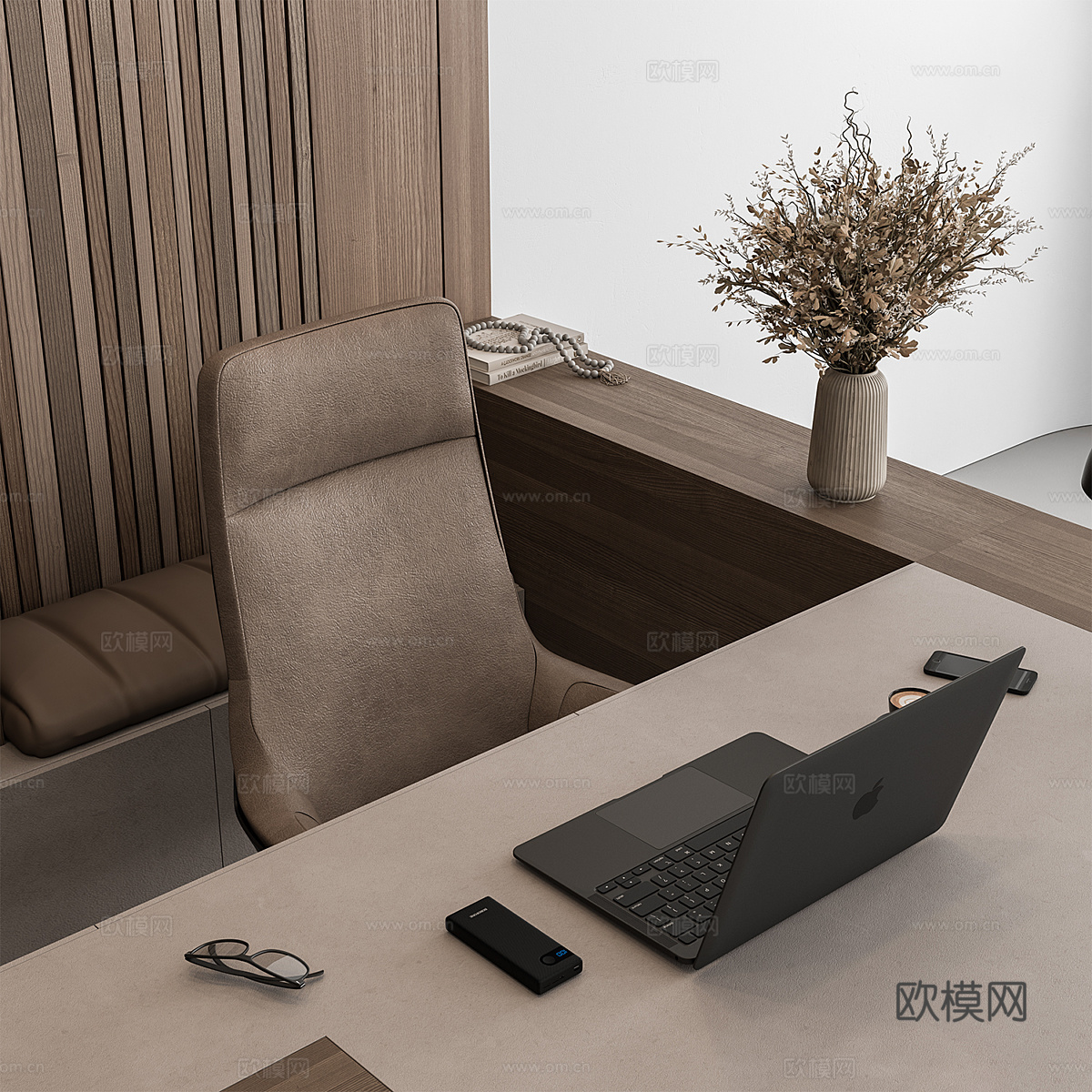 现代意式班台桌 办公桌椅 办公家具3d模型下载（渲染图4）