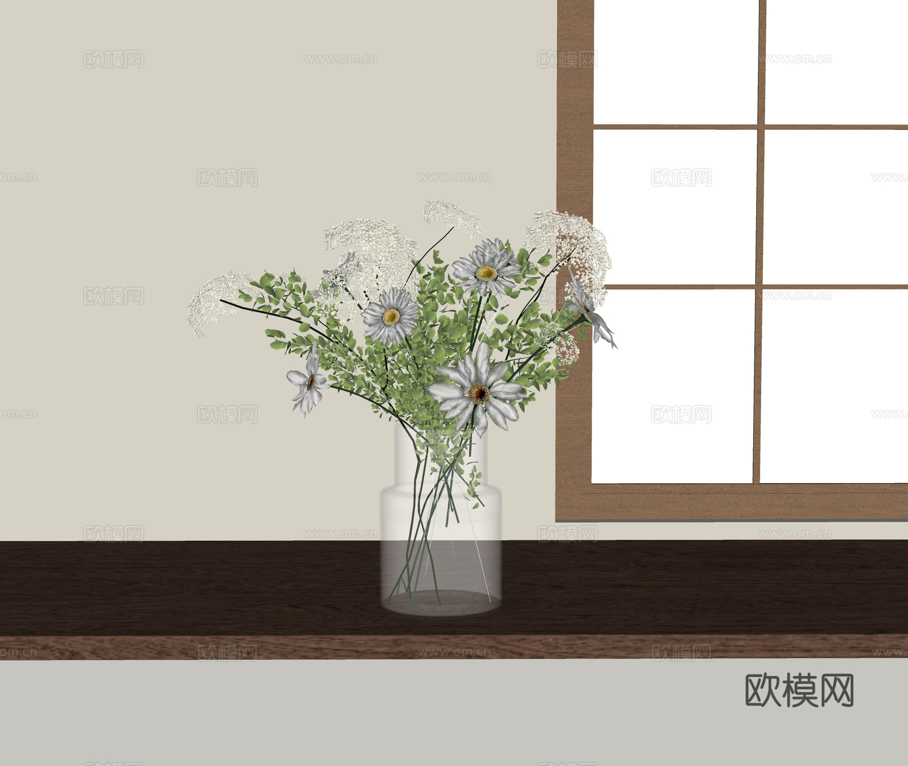 现代花瓶花艺 插花花艺su模型