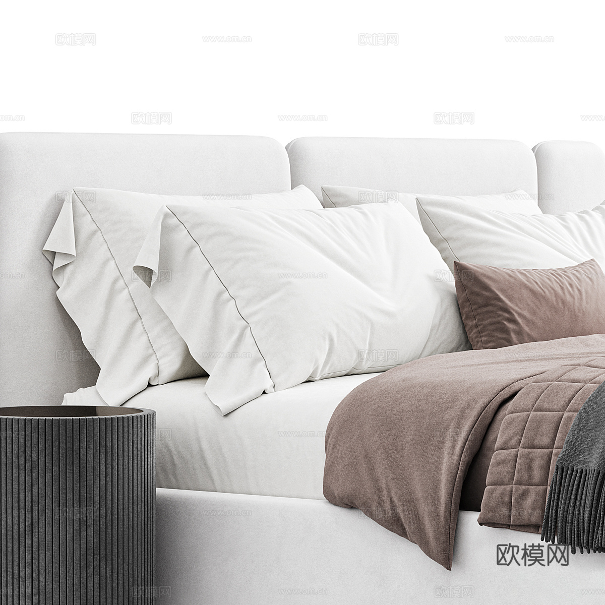 现代布艺双人床3d模型下载（渲染图3）