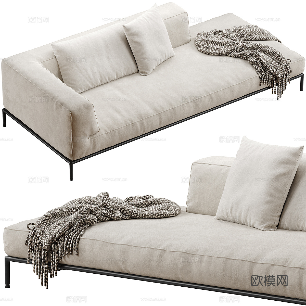 现代意式布艺皮革贵妃椅3d模型3d模型下载（渲染图2）