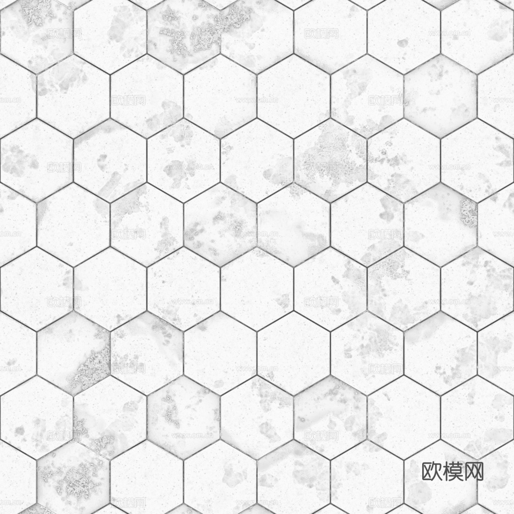 无缝黑色破旧六角地砖石板砖铺路砖户外砖 PBR材质贴图 1k