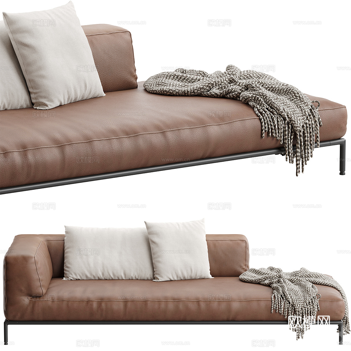 现代意式布艺皮革贵妃椅3d模型3d模型下载（渲染图4）