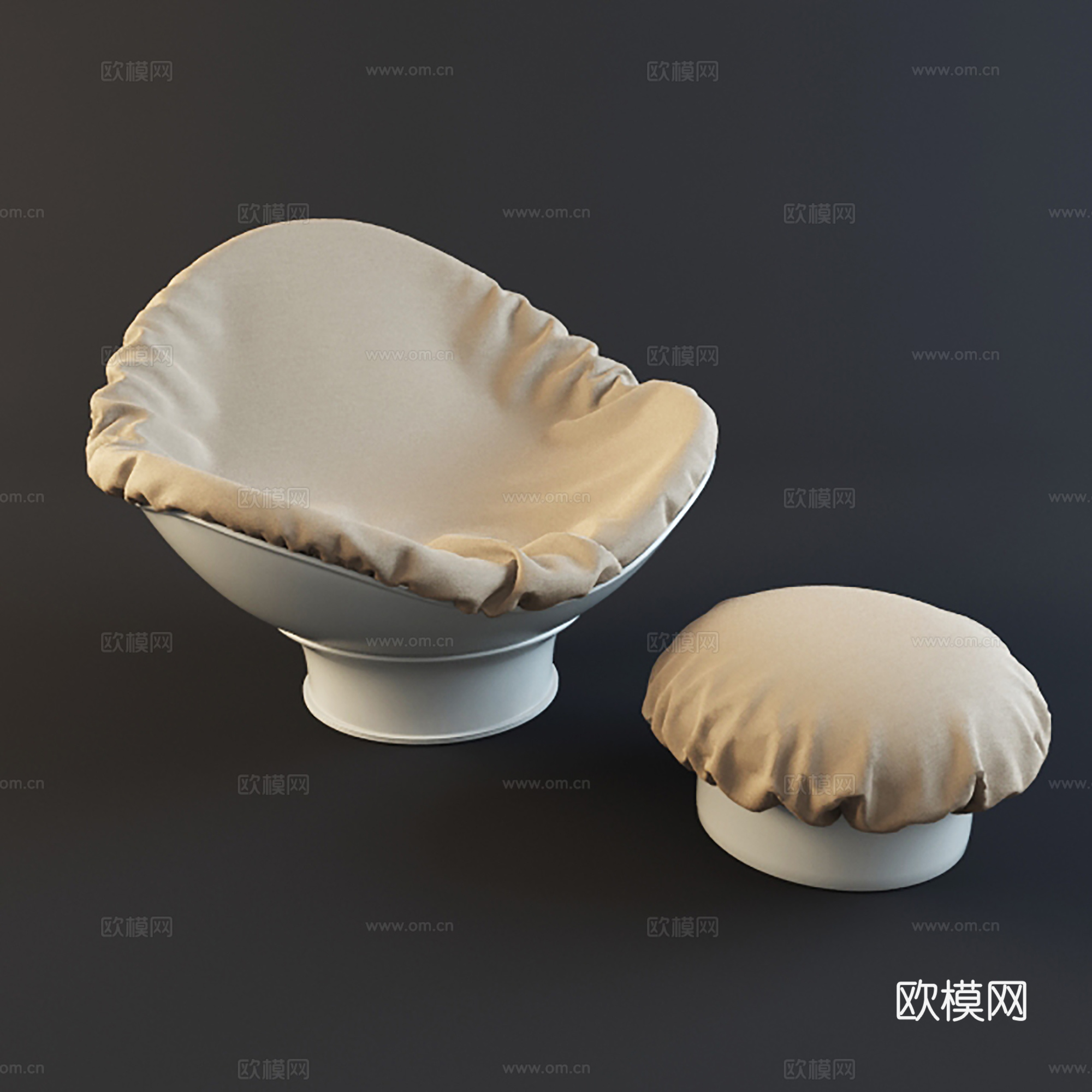 现代休闲椅 脚踏小矮凳  花瓣状躺椅su模型