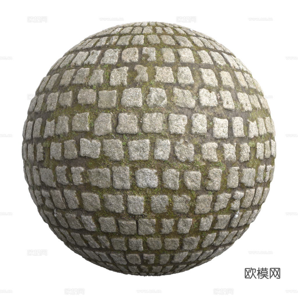 无缝石地石砖铺路石户外地面 PBR材质贴图 1k下载（渲染图1）