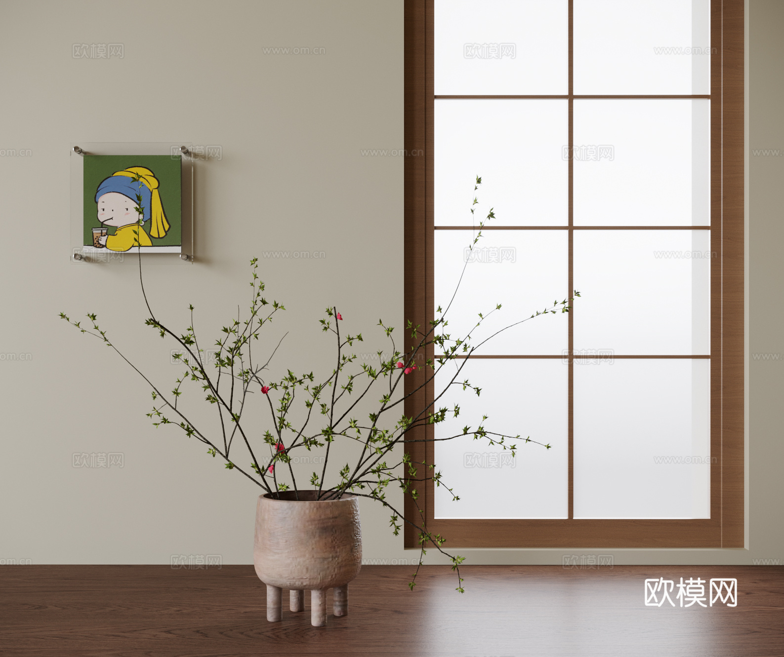 现代插花花艺 花瓶花艺 挂画su模型