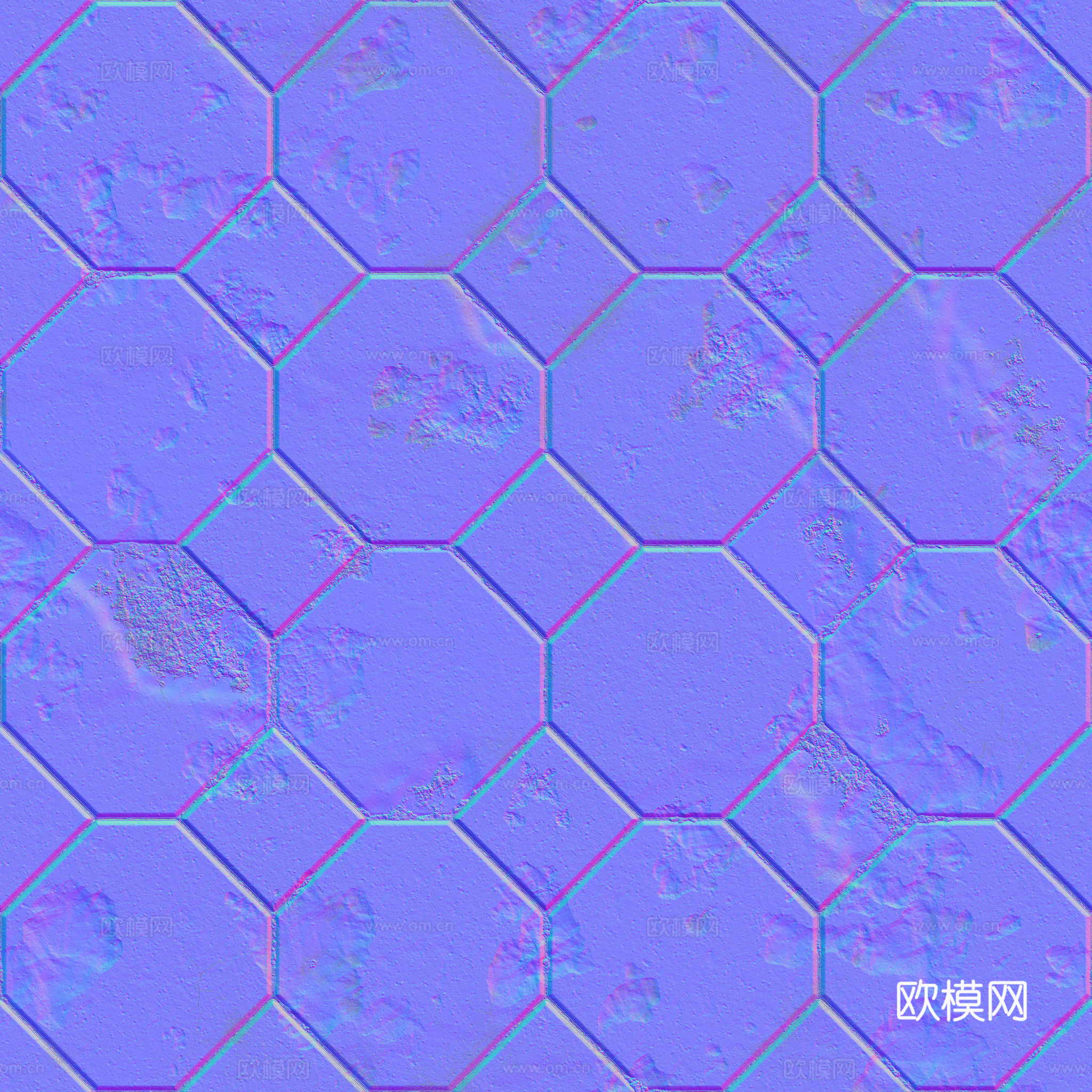 无缝黑色破旧地砖石板砖铺路砖户外砖 PBR材质贴图 2k