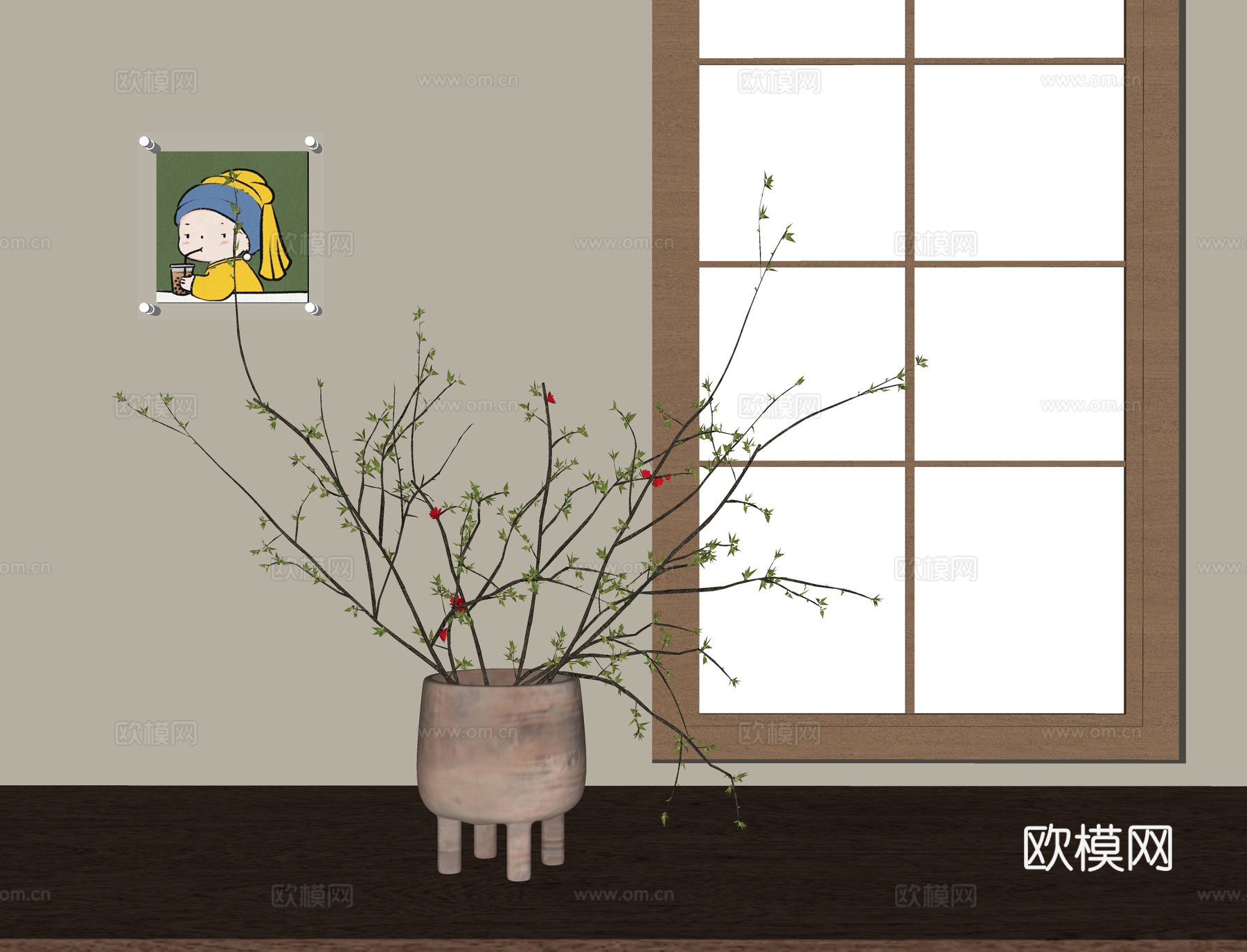 现代插花花艺 花瓶花艺 挂画su模型