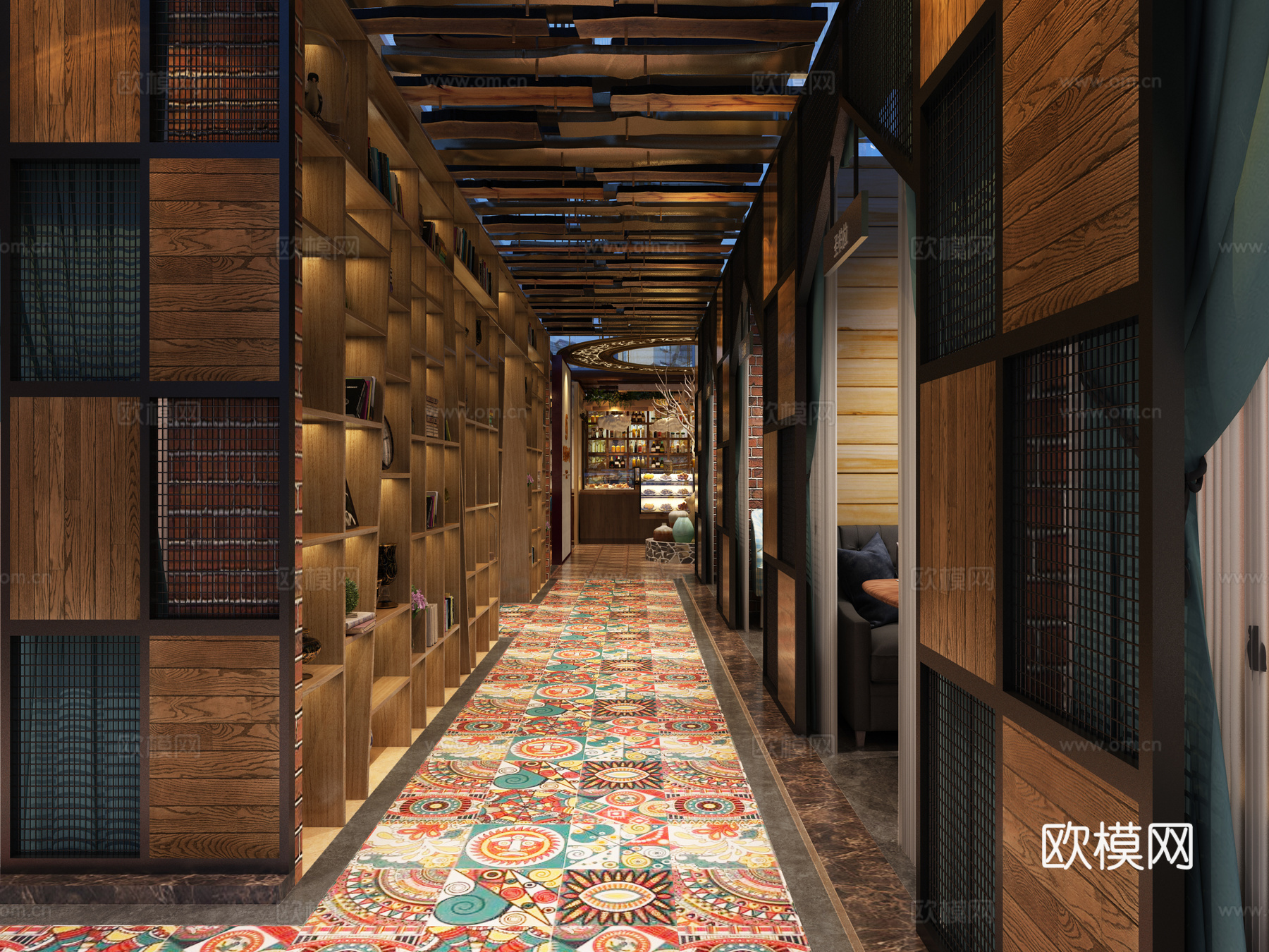 其它复古咖啡厅 大厅 卡座 过道 前台3d模型下载（渲染图3）