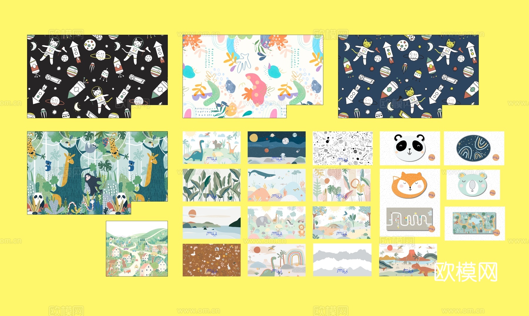 儿童房墙纸 卡通图案墙纸su模型