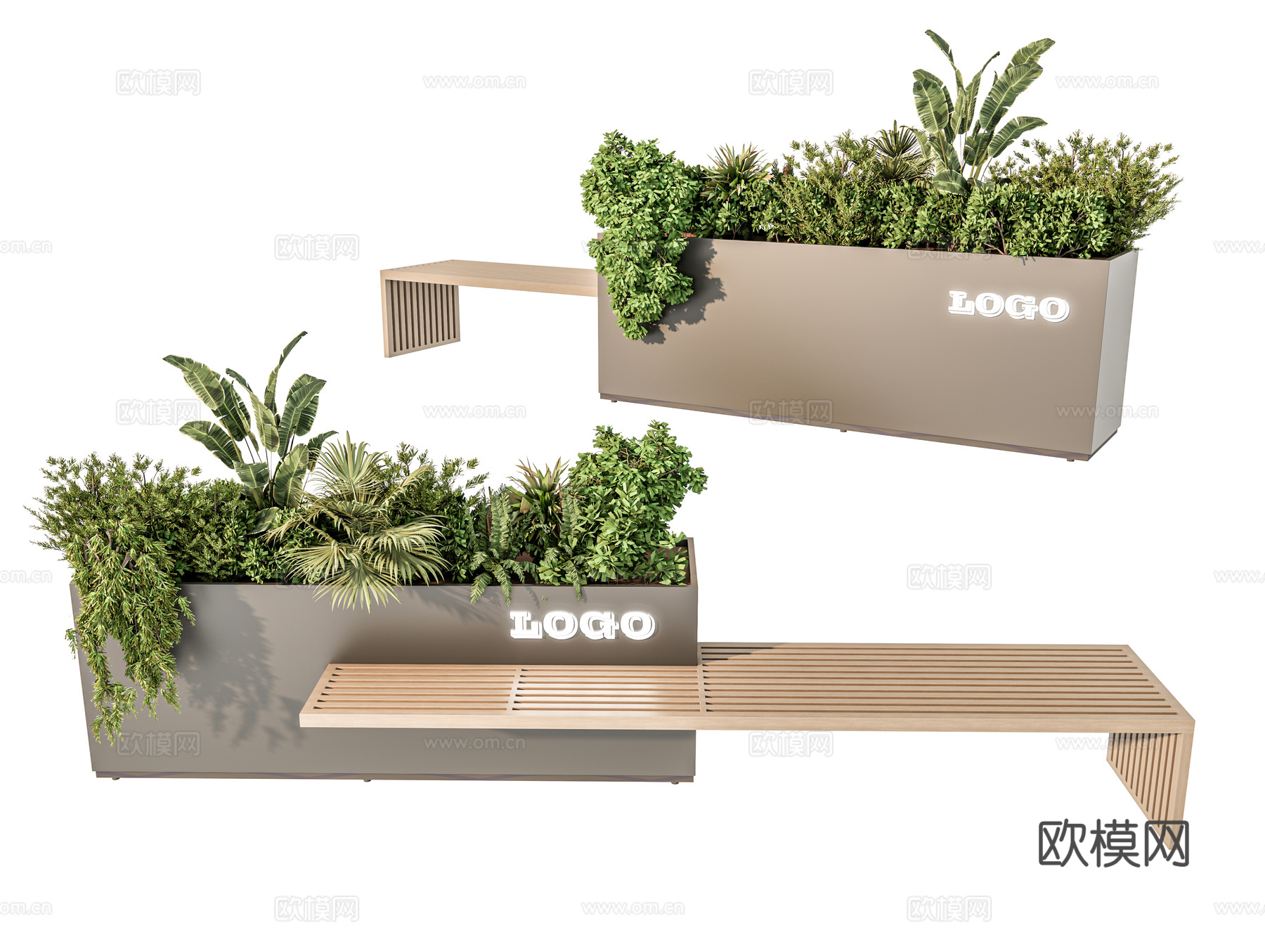 户外卡座 户外长条凳 绿植花箱外摆 商业外摆 卡座绿植su模型