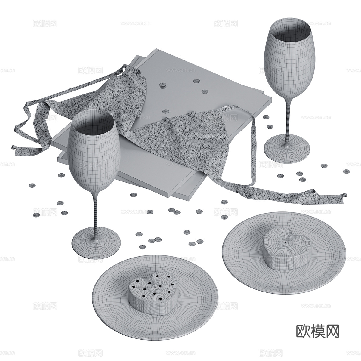 现代情人节酒水套装3d模型下载（渲染图5）
