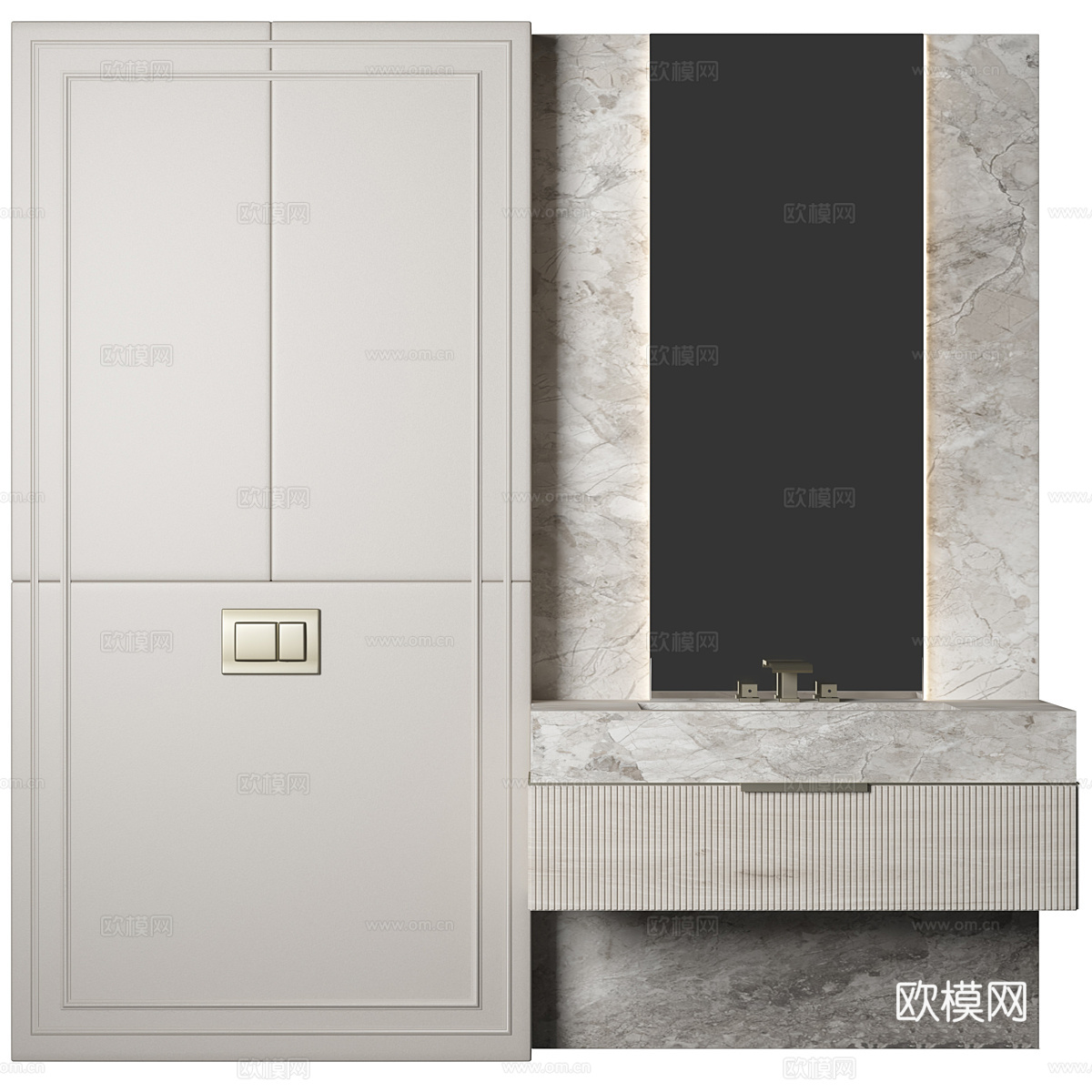 现代意式台盆柜 浴室柜3d模型下载（渲染图2）