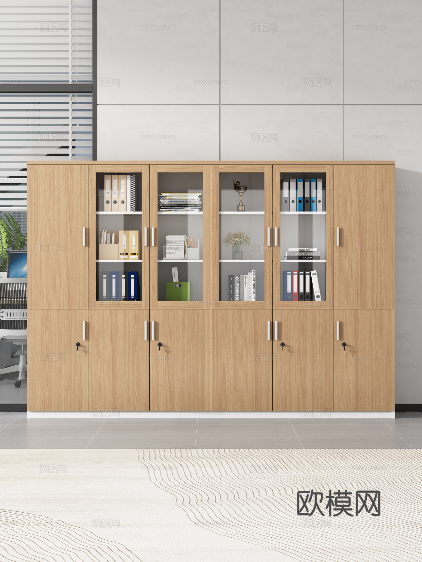 现代办公室 办公家具 文件柜 书柜3d模型下载（渲染图1）