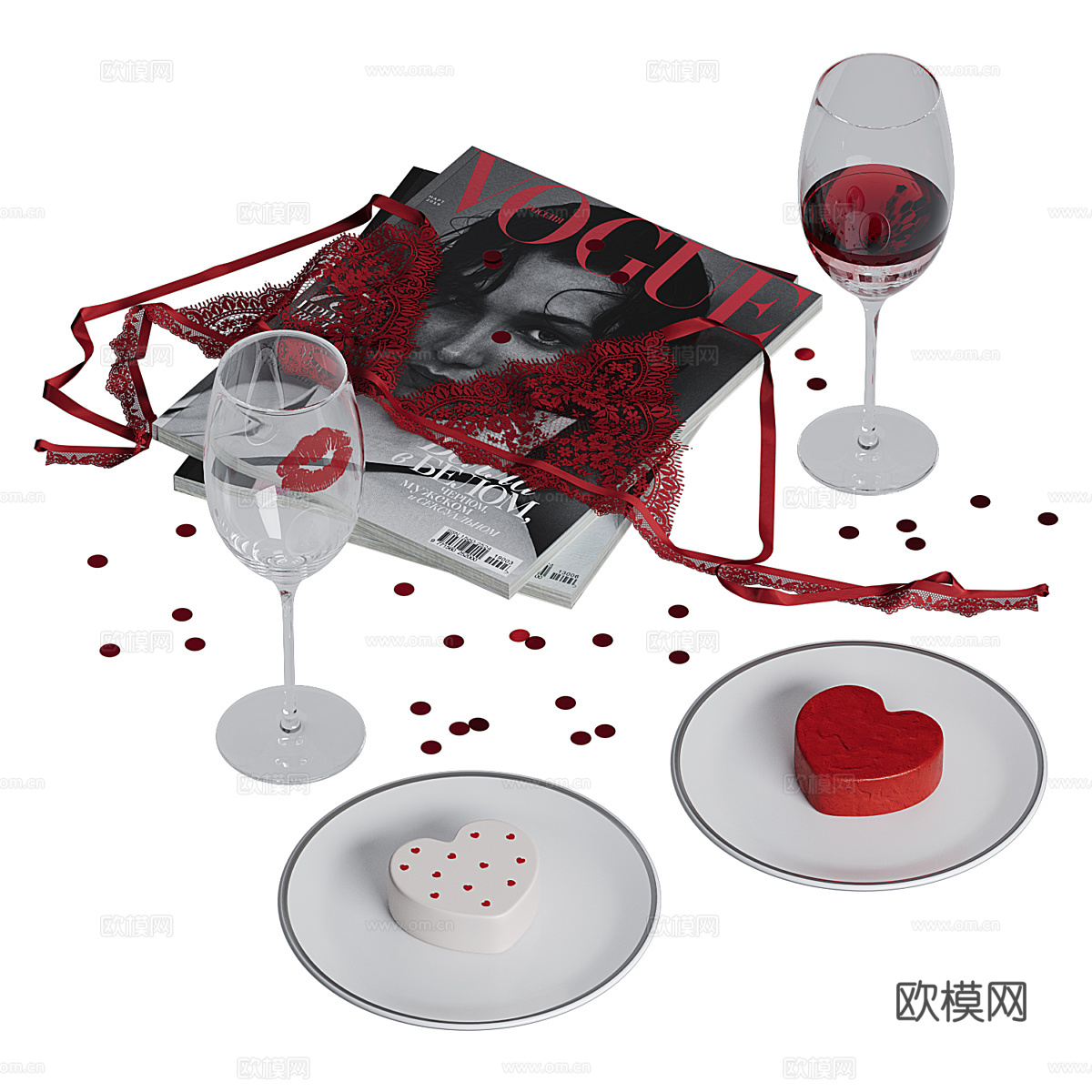现代情人节酒水套装3d模型下载（渲染图1）