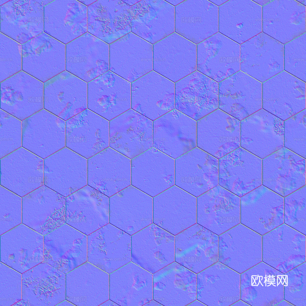 无缝黑色破旧六角地砖石板砖铺路砖户外砖 PBR材质贴图 1k