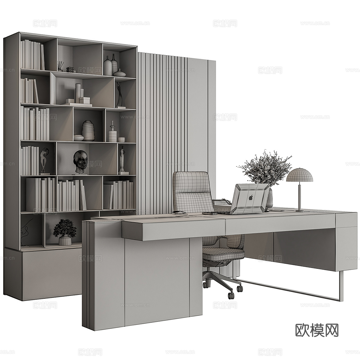 现代意式班台桌 办公桌椅 办公家具3d模型下载（渲染图5）