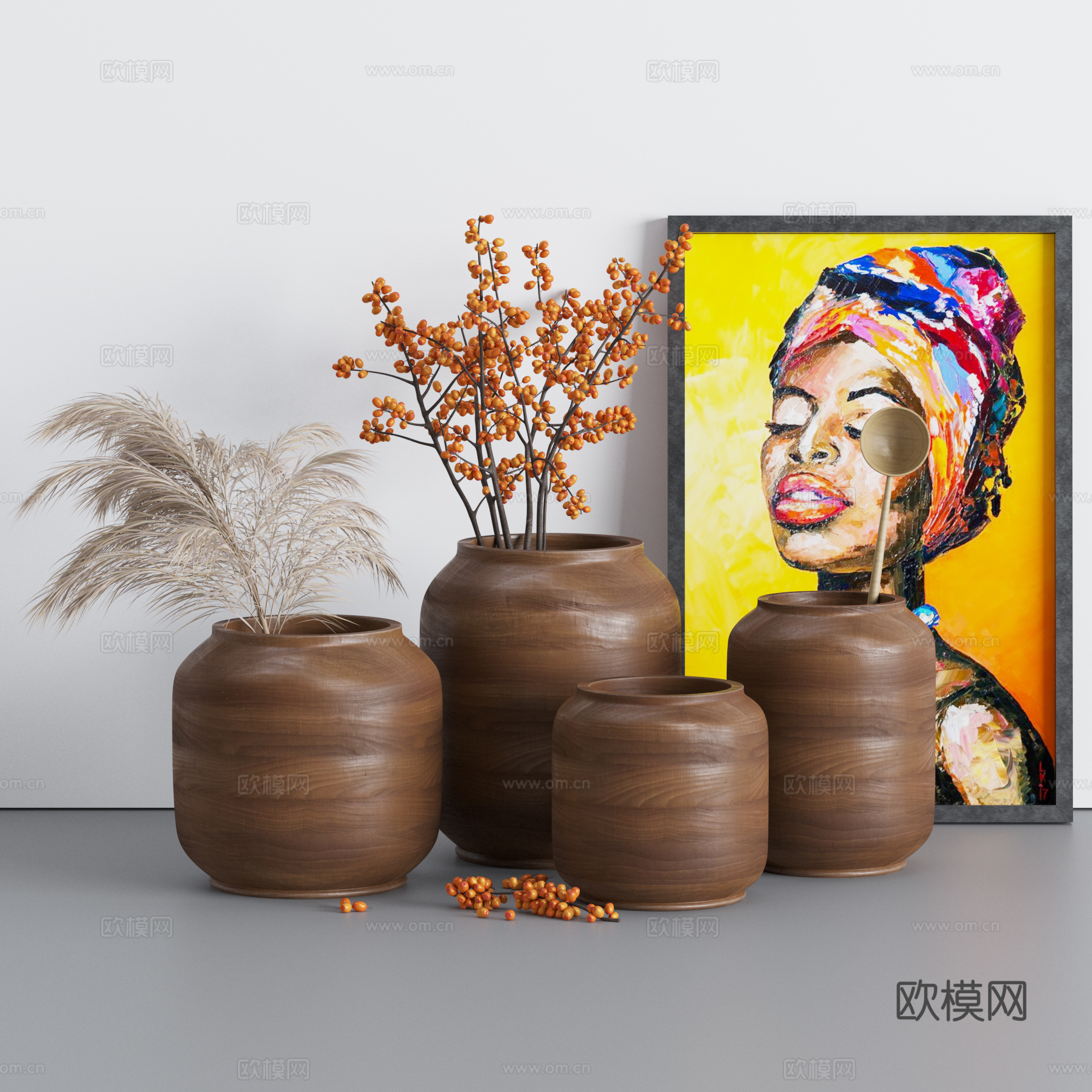 新中式侘寂木质花瓶花艺3d模型