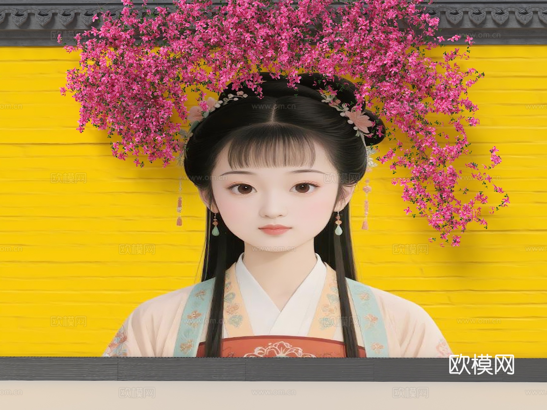 花朵围墙 花艺墙 卡通围墙 花朵女孩头发 现代美陈墙面 墙绘su模型