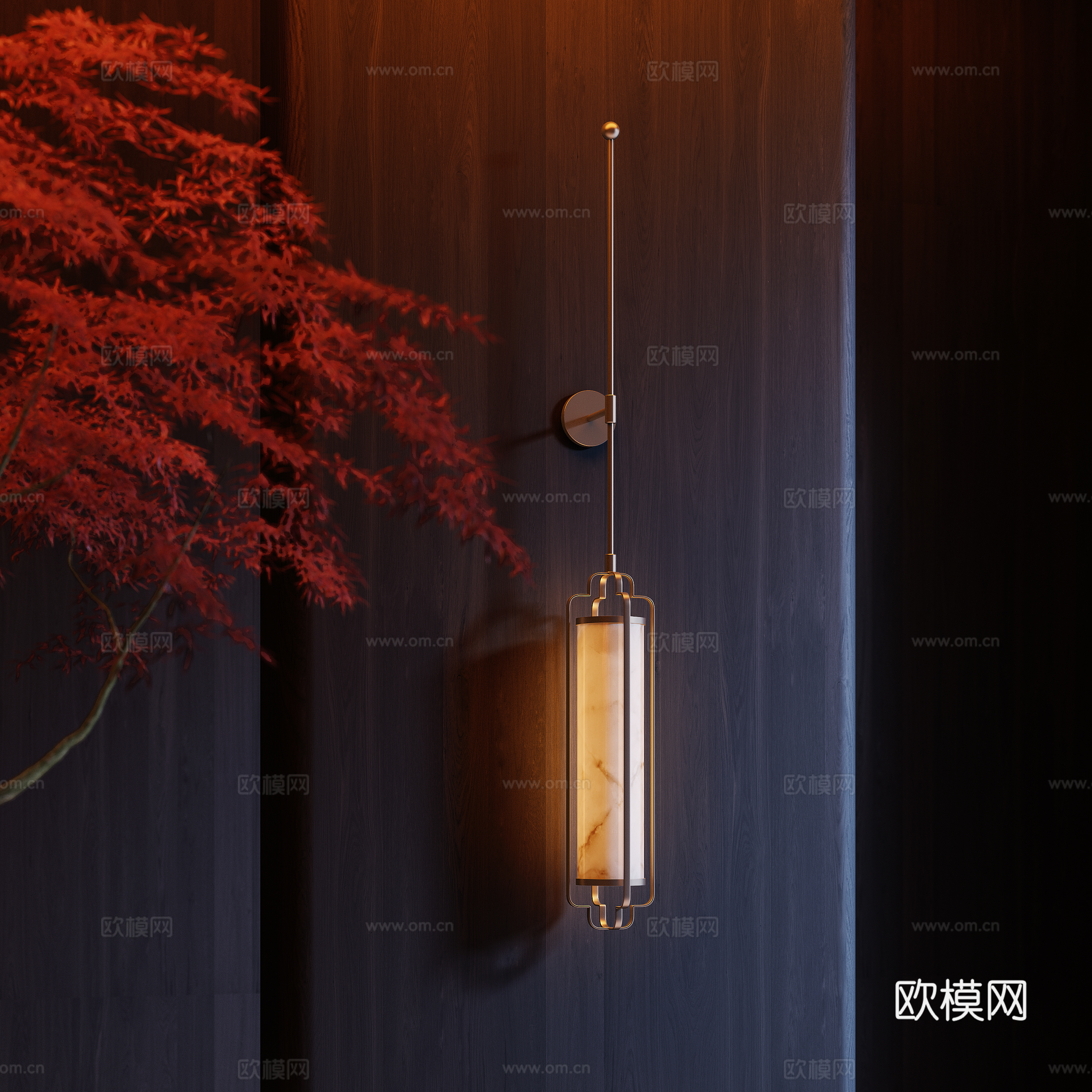 新中式长条壁灯su模型