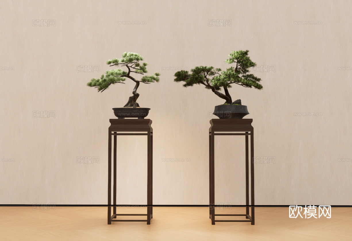 中式盆景花架su模型