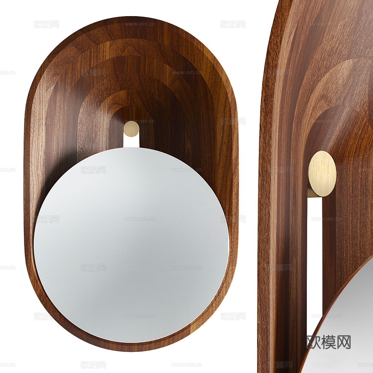 新中式胡桃木挂镜3d模型下载（渲染图1）