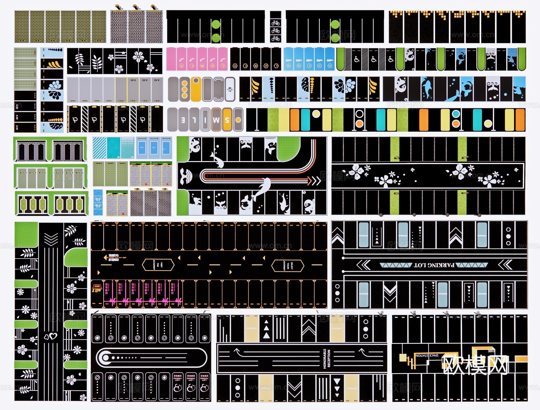 现代停车位 创意停车场 示范区停车位 生态停车场 趣味停车位3d模型下载