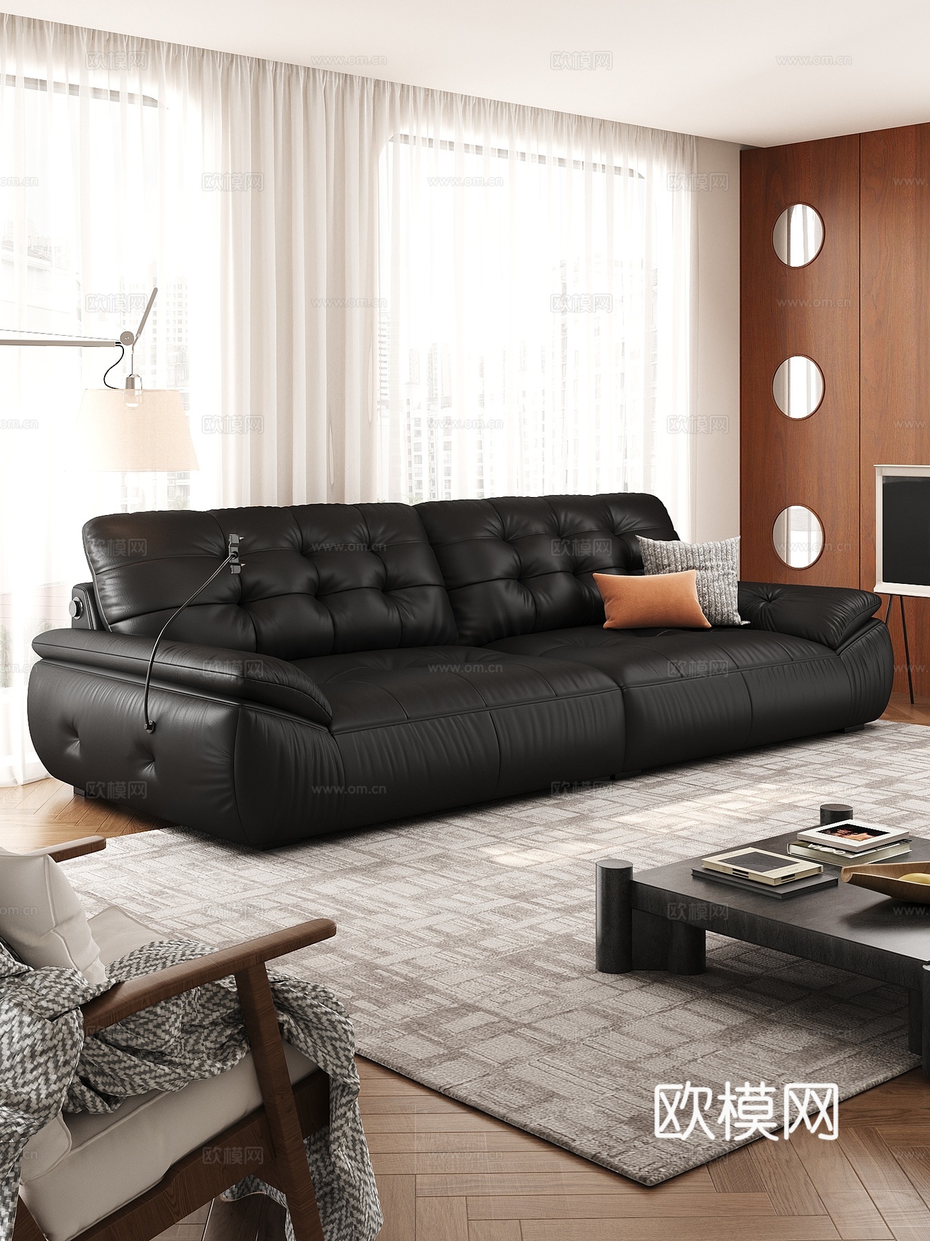 现代中古风双人沙发3d模型下载