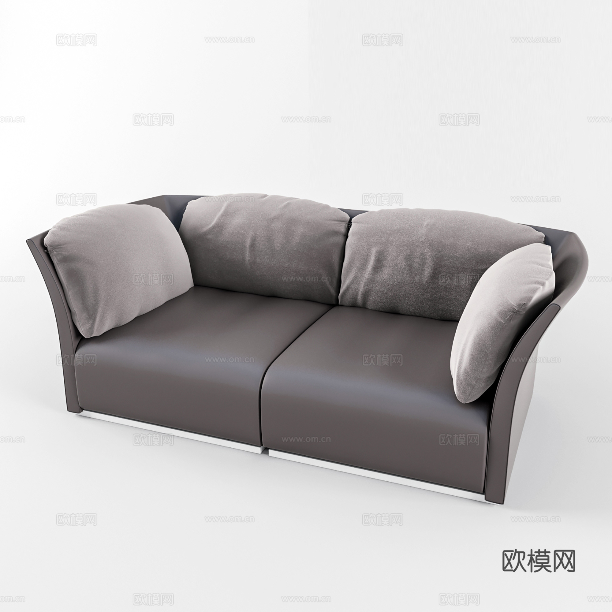 现代双人沙发  皮革沙发  休闲沙发 抱枕su模型