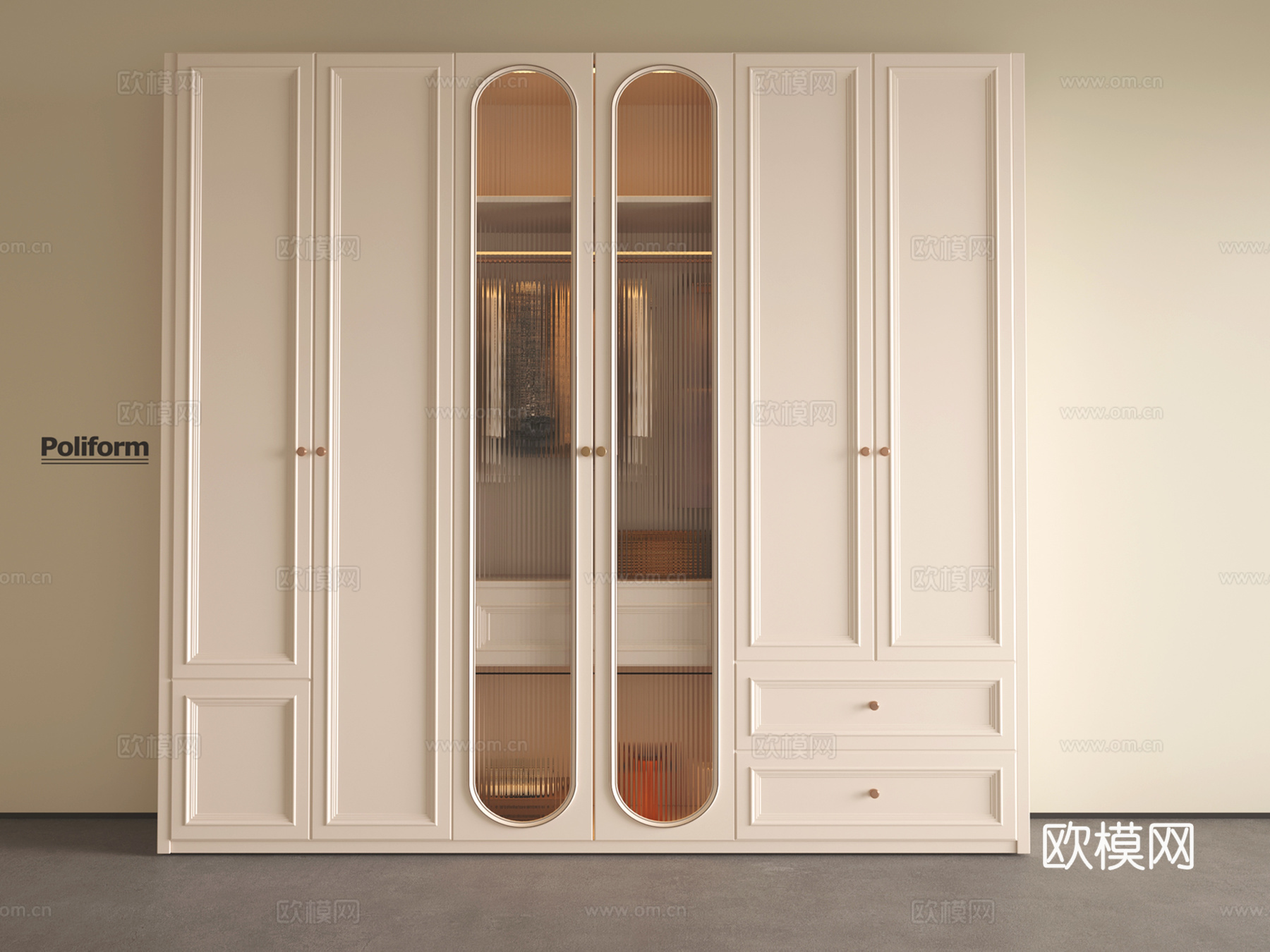 法式奶油风衣柜 主卧室衣柜 玻璃衣柜3d模型下载