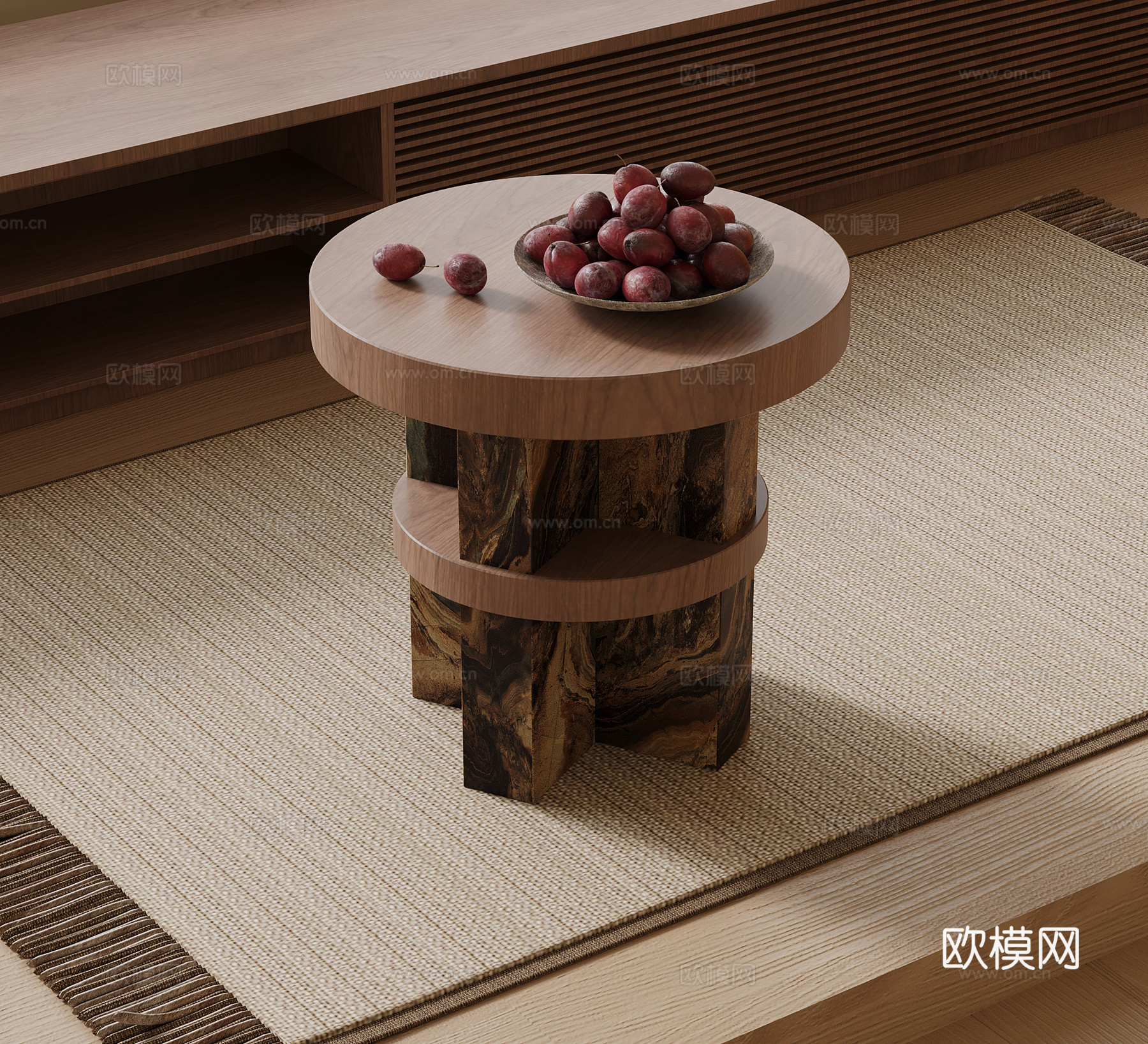现代中古风边几 圆几su模型