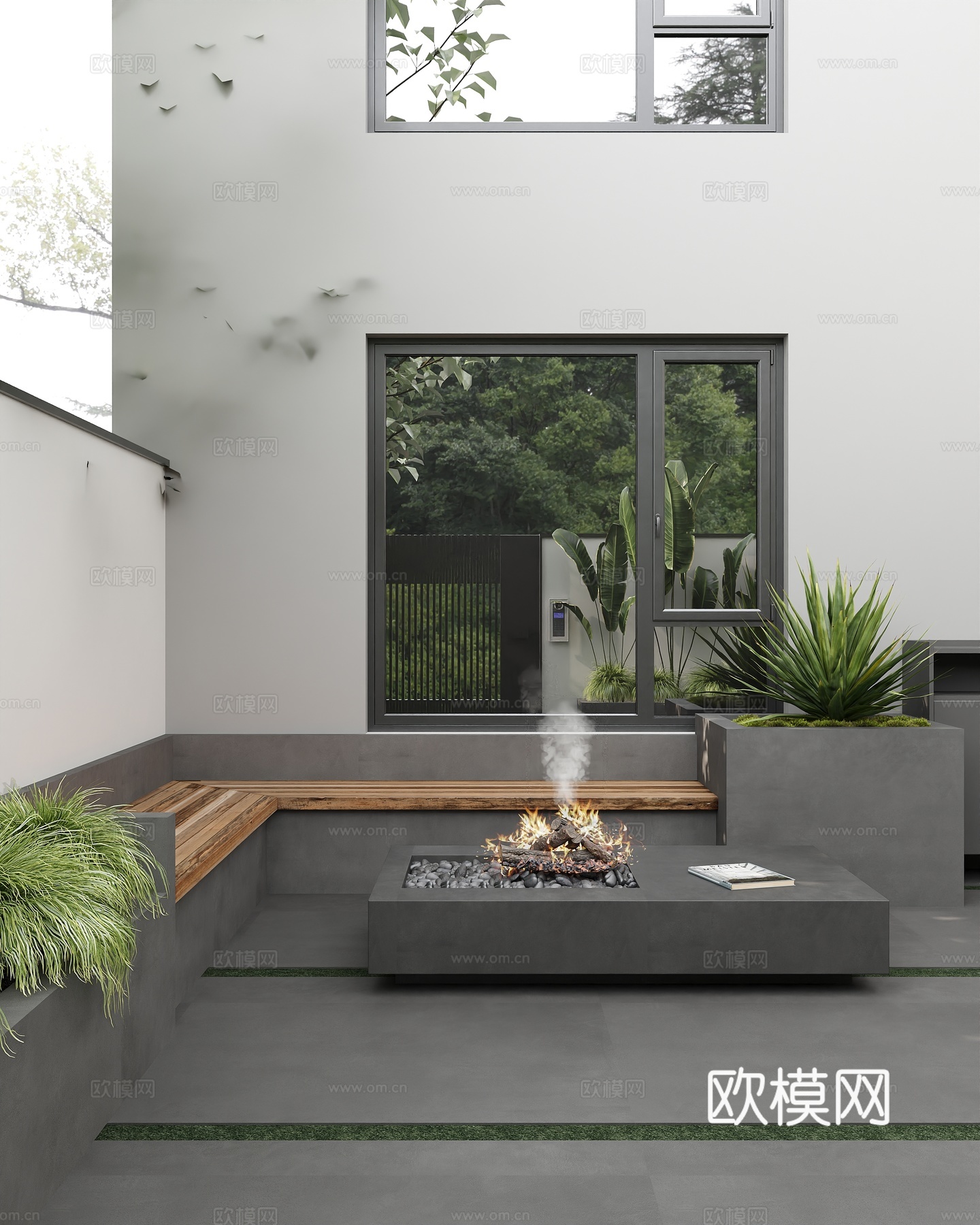 现代别墅花园 自建房别墅景观 休闲转角卡座 酒精炉花池组合3d模型下载