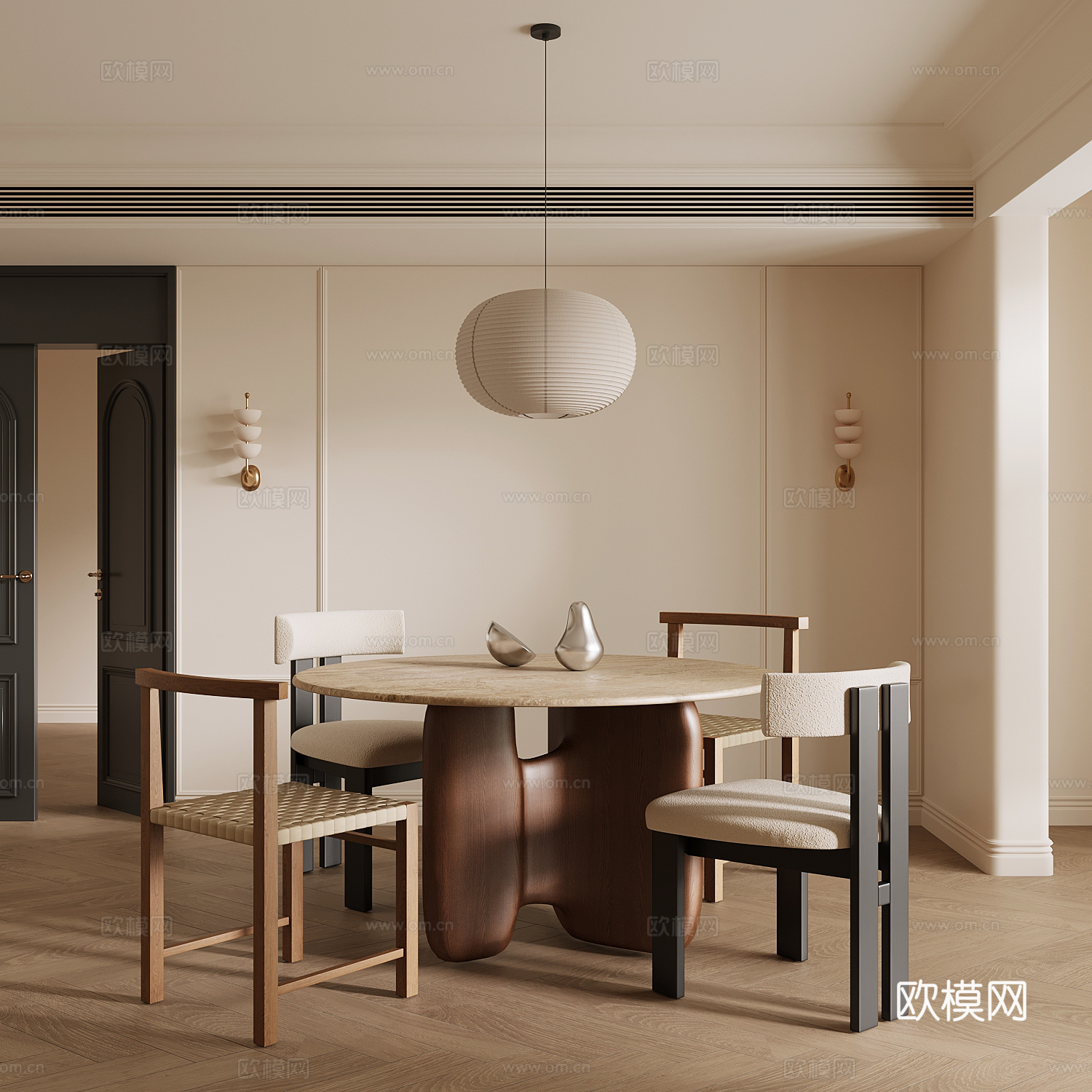 中古风餐桌椅su模型