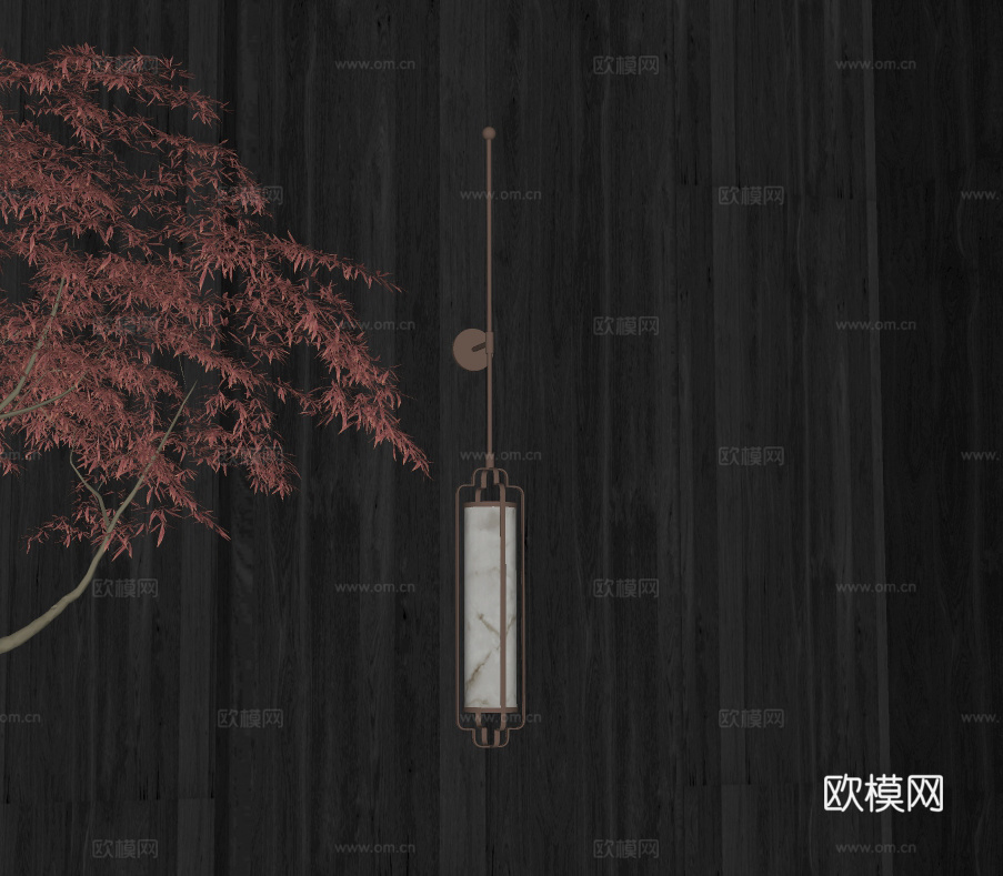 新中式长条壁灯su模型