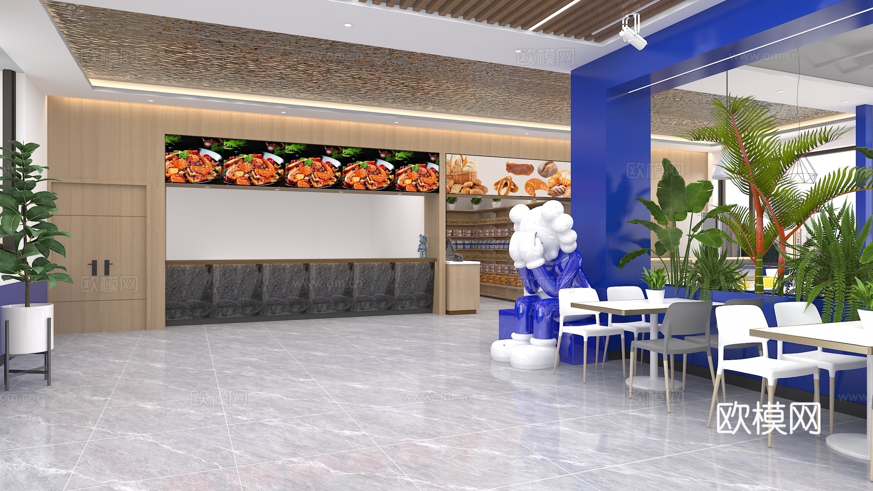 员工餐厅员工食堂3d模型下载（渲染图1）