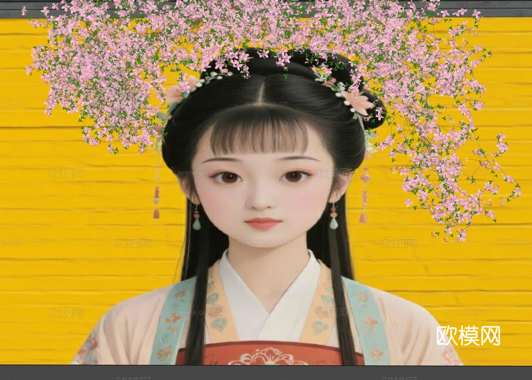 花朵围墙 花艺墙 卡通围墙 花朵女孩头发 现代美陈墙面 墙绘su模型