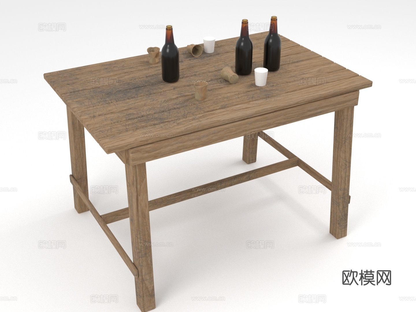 餐桌 实木桌 长方形桌子 简约风格3d模型下载（渲染图1）
