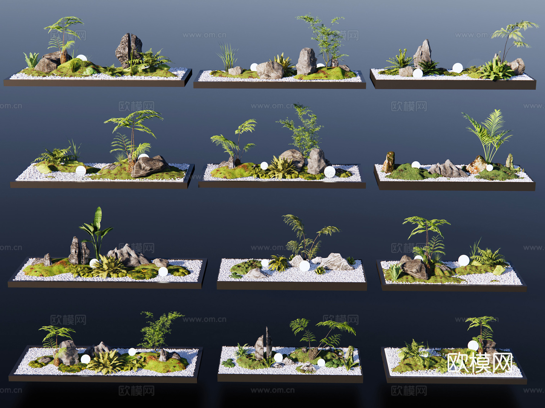 新中式微景观 室内微景观 室内盆景绿植 室内景观造景苔藓景观3d模型下载