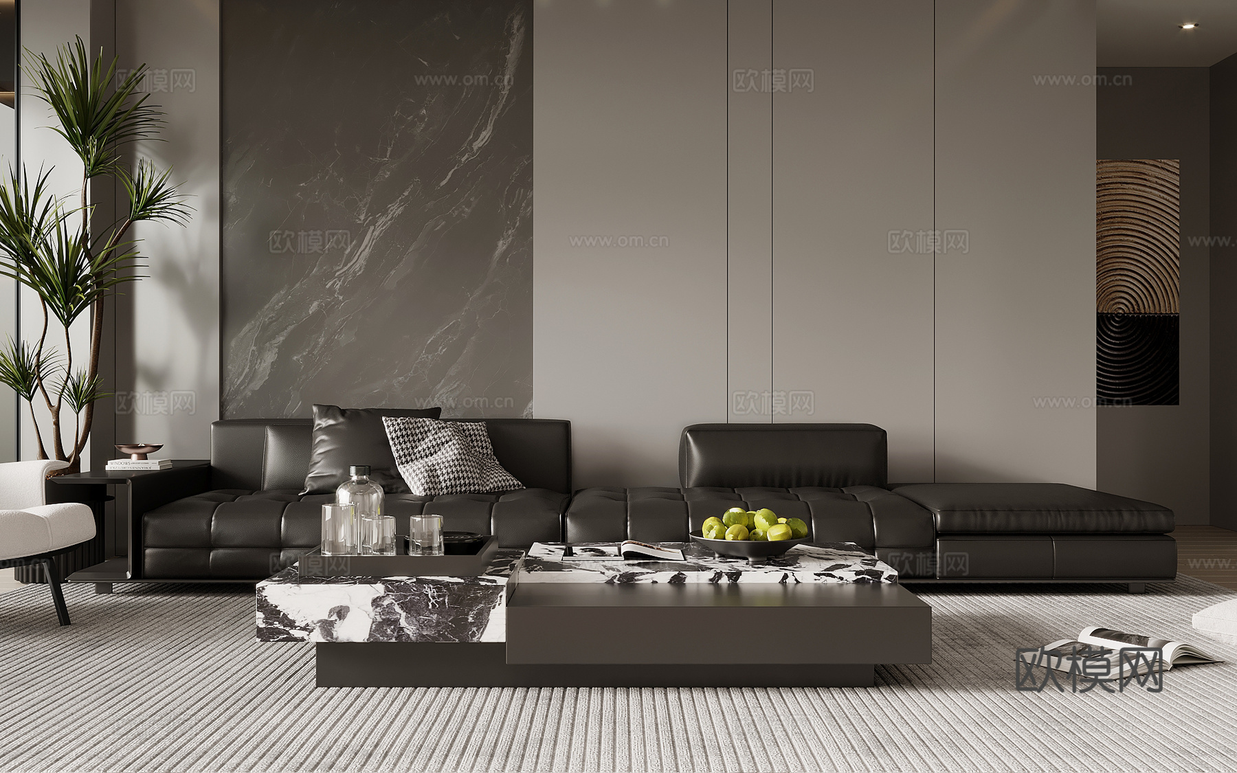 现代意式客厅 沙发茶几组合su模型