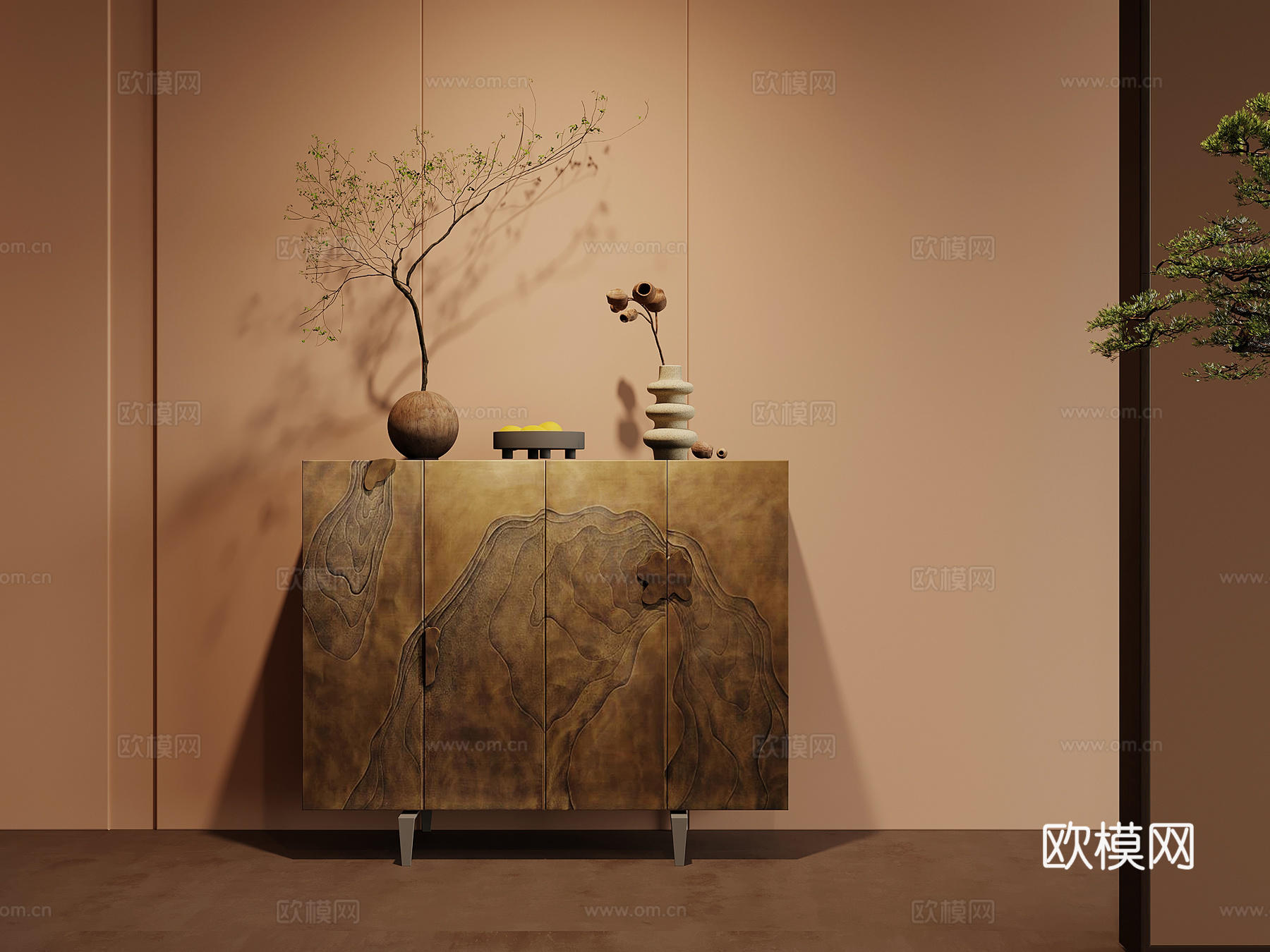 新中式玄关柜 边柜 端景柜su模型