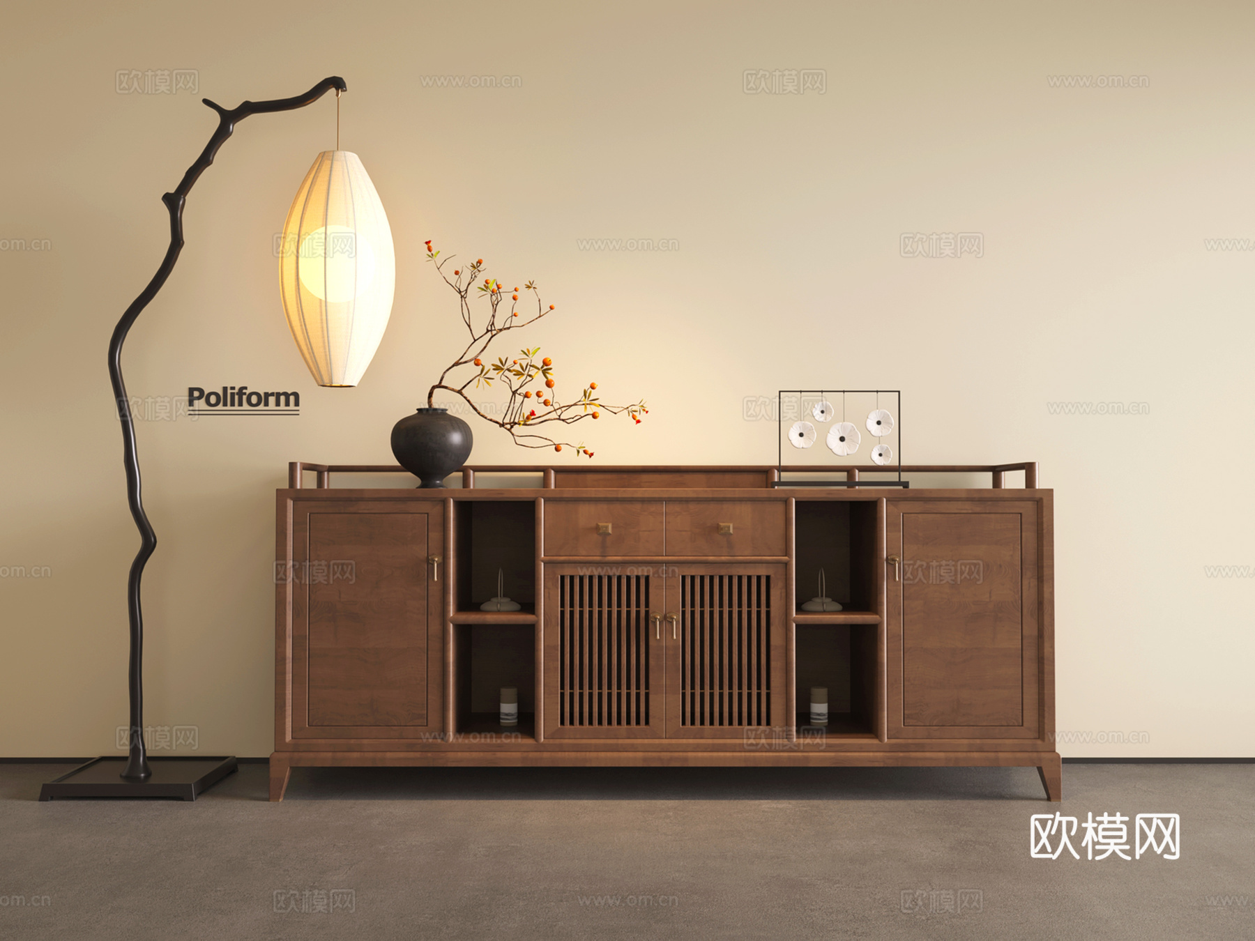 新中式边柜 茶柜 装饰柜 餐边柜 储物柜3d模型下载