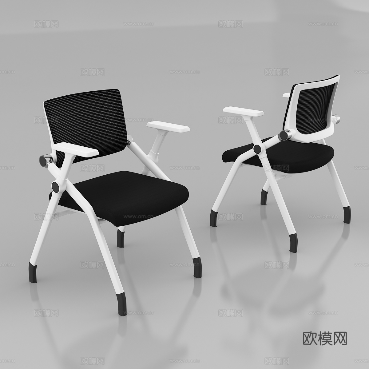 现代会议椅 网布培训椅 可折叠休闲椅 办公椅白底图3d模型下载