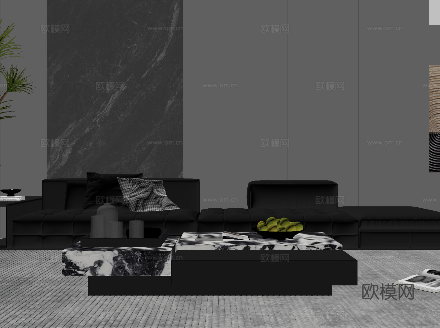 现代意式客厅 沙发茶几组合su模型