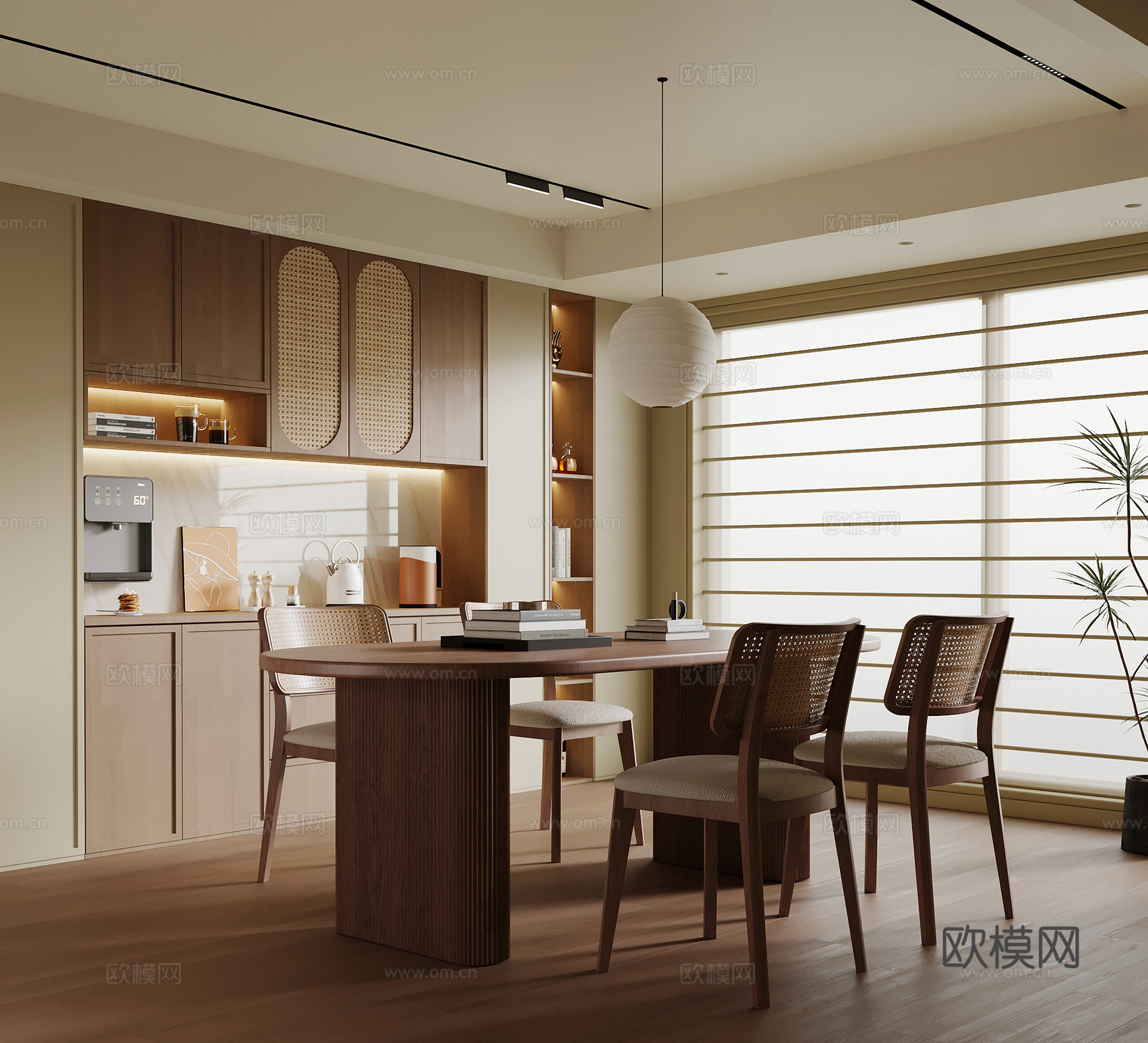 中古风餐厅 餐桌椅 酒柜3d模型下载